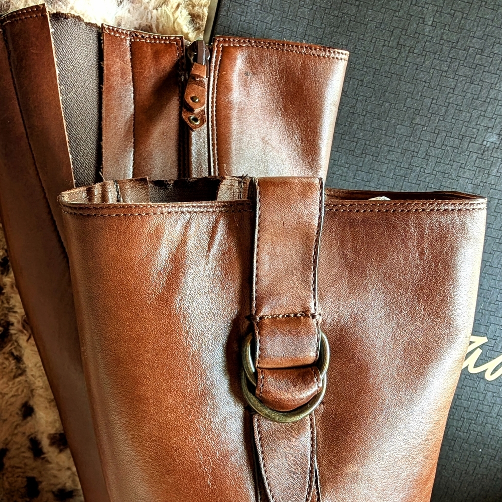 COLE HAAN - Courtney Air Tall High-Heeled Leather Boots - Brown - NIB - Picture 10 of 15